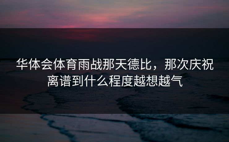 华体会体育雨战那天德比，那次庆祝离谱到什么程度越想越气