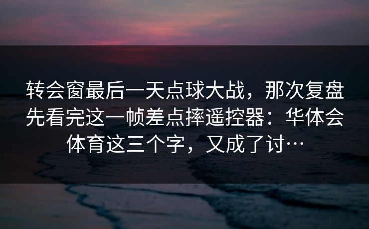 转会窗最后一天点球大战，那次复盘先看完这一帧差点摔遥控器：华体会体育这三个字，又成了讨…