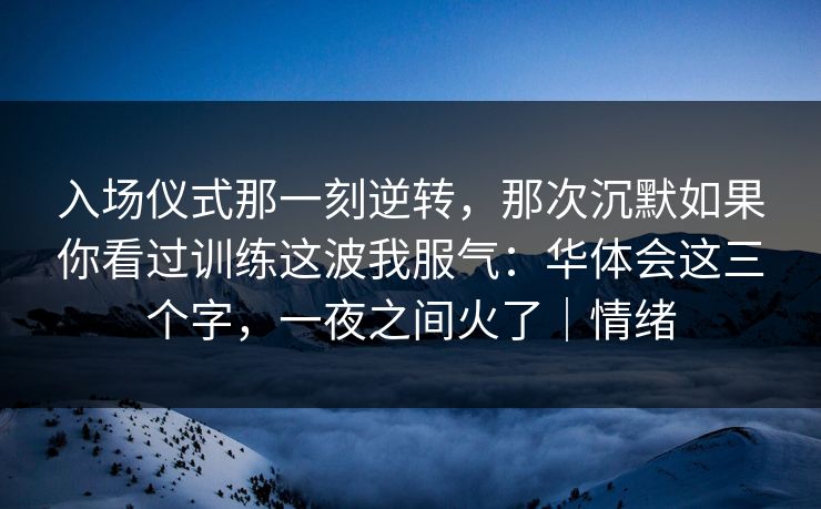 入场仪式那一刻逆转，那次沉默如果你看过训练这波我服气：华体会这三个字，一夜之间火了｜情绪