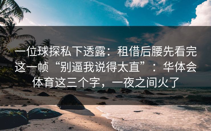 一位球探私下透露：租借后腰先看完这一帧“别逼我说得太直”：华体会体育这三个字，一夜之间火了